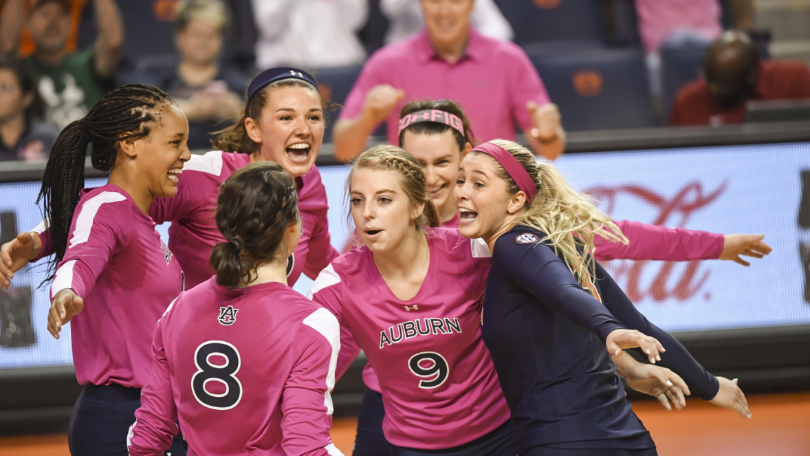 College Volleyball Celebrates Breast Cancer Awareness Month